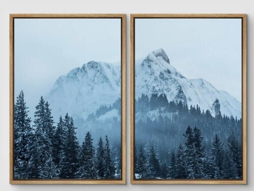IDEA4WALL "Winter Arctic Snow Mountain Forest Nature Landscape Print Decor" 2 - Pieces, 24" x 36" New In Box $299