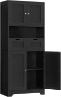 TEENFON 57.8" H Tall Storage Cabinet, Bathroom Cabinet with Adjustable Shelf & 2 Drawers, Bathroom Storage Cabinet with 4 Doors for Living Room, Dining Room, Black New In Box $299