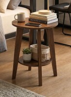 DURISEN Small Round Side Table - 17.7" Cute End Table with 2-Tier Storage - Waterproof Low Nightstand for Kids Room, Nursery, Small Spaces, Plant Stand & Bean Bag (Walnut) New In Box $199