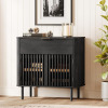 WAMPAT 31.5" Modern TV Stand for 43 Inch TV with 2 Doors and Drawer, Black Fluted Wood Entertainment Center with Storage, Mid Century Modern TV Media Console Cabinet for Living Room, Bedroom Similar to Picture New Shelf Pull $299