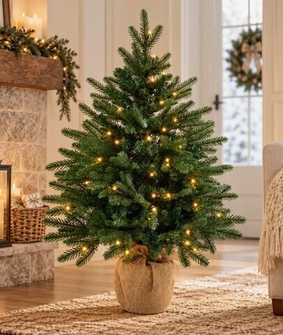 The Holiday Aisle&reg; 3' Pre-Lit Mixed PE/PVC Artificial Christmas Tree with Burlap Base $199