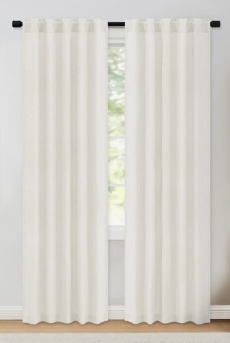 Gracie Oaks Toyoko Linen Blend Semi-Sheer Back Tab Curtains (Pair) 38" x 96" $89