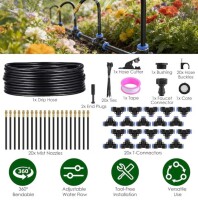 CJGQ 49 ft Drip Irrigation Kit with 360-Degree Bendable Emitters 5/8 in Tubing and 5/16 in Faucet Connector Automatic Misting Watering System for Garden Greenhouse Yard and Lawn New In Box $199
