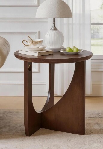 George Oliver Mid-century Modern Round Walnut Wood End Table With Sculptural Base New In Box $199