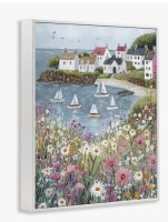 Ebern Designs Seaside Sailboats in Village Bay Framed Giclee Canvas, design by Riley B, 24" x 36" / Ebern Designs Seaside Cottages & Sailboats Framed Giclee Canvas, design by Riley B, 24" x 36" / Ebern Designs Picturesque Village over Sea Framed Giclee Ca