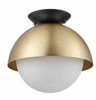 Globe Electric 60320 Oswald 10 in. 1-Light Matte Brass Flush Mount with Matte Black Accent Canopy and Frosted Glass Shade New In Box $199