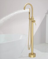 SUNRINX 2 Handle Floor Mounted Freestanding Tub Filler with Brass Two-Function Handshower and Diverter New In Box $599