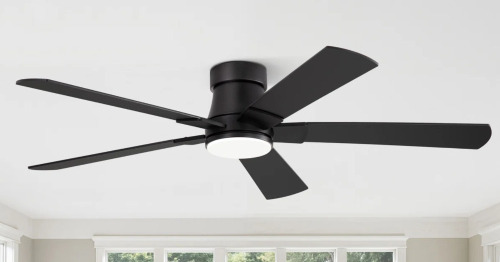 17 Stories Cissline 52" Modern Black Flush Mount Ceiling Fan with LED Light and Remote Control for Bedroom, Living Room, and Kitchen New Open Box $299