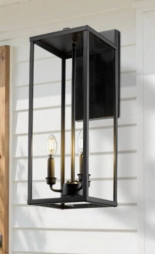 Red Barrel Studio&reg; Outdoor Wall Light, 24 Inch Modern Exterior Wall Sconce With Clear Glass, Weather Resistant Outside Lights For House, Front Porch, Patio, Entryway (Black) New In Box $299