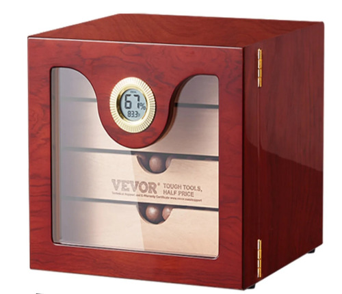 VEVOR Cigar Humidor Cabinet, Handmade Spanish Cedar Wood Cigar Humidor for 50-100 Cigars, Glass Cigar Desktop Storage Case with Digital Humidifier, Hygrometer and Shelves, Great Gift for Men New In Box $199