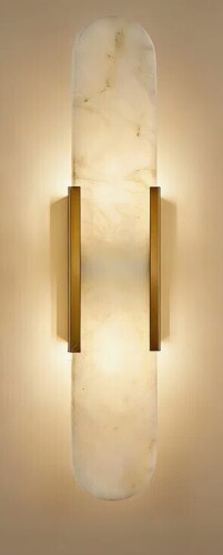 Orren Ellis Gold Alabaster Wall Sconce 19.7 in. Natural Marble Wall Light, Nordic Style Set of 2 New in Box $299