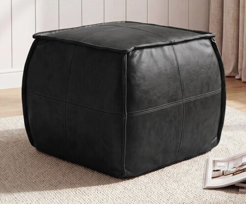 Latitude Run&reg; Elliona Square Top-Grain Leather Pouf Ottoman $399