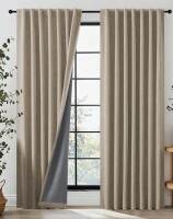 East Urban Home Thermal Insulated Faux Linen Textured 100% Blackout Curtains for Bedroom Rod Pocket & Back Tabs (Pair) 52" x 90" / Latitude Run&reg; 2 Panels Outdoor Curtains for Patio Waterproof, Thermal Insulated Detachable Sticky Tab Top Room Darkening Gre