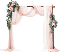 VEVOR Artificial Wedding Arch Flowers Kit, Pink Wedding Arch Flowers with Drapes Kit (Pack of 5) - 2 Pcs Floral Arrangement, 3 Pcs Sheer Drapes, for Ceremony Bouquets Reception Backdrop Decoration New In Box $299