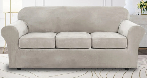 Mercer41 Modern Soft Velvet Plush 4 Piece High Stretch Sofa Slipcover Furniture Protector Luxury Thick Velvet Sofa Cover for 3 Cushion Couch Machine Washable $99