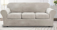 Mercer41 Modern Soft Velvet Plush 4 Piece High Stretch Sofa Slipcover Furniture Protector Luxury Thick Velvet Sofa Cover for 3 Cushion Couch Machine Washable $99