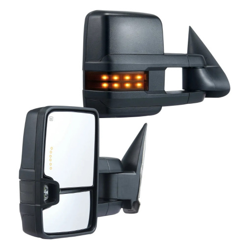 VEVOR Towing Mirrors, Left & Right Pair Set for Chevrolet Silverado (2014-2019)/GMC, Power Heated with Signal Light & LED Driving Light, Manual Controlling Telescoping Folding, Heating Defrost, Black New In Box $299