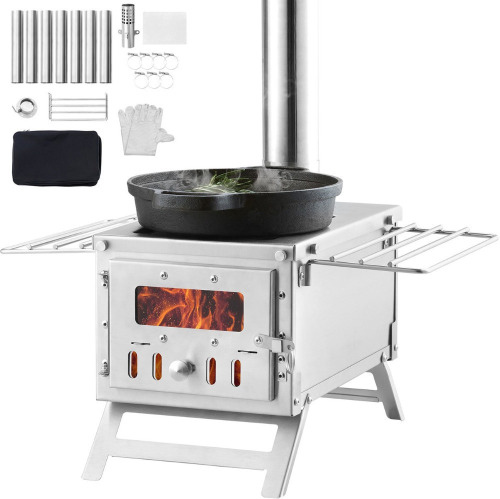 VEVOR Wood Stove, 80 inch, Stainless Steel Camping Tent Stove, Portable Wood Burning Stove with Chimney Pipes & Gloves, 700in&sup3;Firebox Hot Tent Stove for Outdoor Cooking and Heating with 8 Pipes New In Box $299