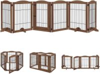 unipaws 132"W&times;31.5"H Dog Gate and Pet Playpen with Walk Through Door Free Standing Tall Dog Fence, Barriers for Home, Use as Indoor Dogs Cats Pen, Rabbit Pen, Walnut New In Box $299
