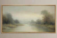 Wall26 20" x 60" Foggy River Landscape Framed Canvas Wall Art - Tranquil Nature Scene in Soft Neutrals for Bedroom or Study New In Box $299