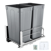 VEVOR Pull-Out Trash Can, 50 QT x2 Double Under Mount Kitchen Waste Container, Heavy Duty Garbage Recycling Bin with Door Kit and Soft Close Slide, for Kitchen Cabinet, Sink, Under Counter (Grey) New In Box $199