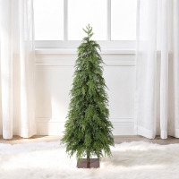 Ferrgoal 4 ft Artificial Christmas Cypress Tree, Slim Pencil Xmas Tree 150+ PE Branches 25 Layers, Artificial Cypress Christmas Tree, 8" x 8" Steel Base, Slim Pencil Indoor Decor New Floor Model $99
