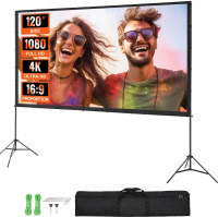 VEVOR Projector Screen with Stand, 120 inch 16:9 4K 1080 HD Outdoor Movie Screen with Stand, Wrinkle-Free Projection Screen with Tripods and Carry Bag, for Home Theater Cinema Backyard Movie Night New In Box $199