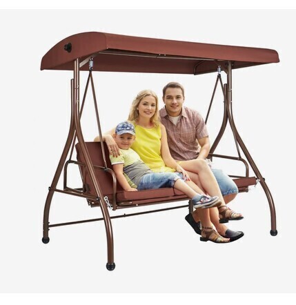 VEVOR 3-Seat Patio Swing Chair, Converting Canopy Swing, Outdoor Patio Porch with Adjustable Canopy, Removable Thick Cushion and Alloy Steel Frame, for Balcony, Backyard, Poolside, Brown New In Box Factory Sealed $599