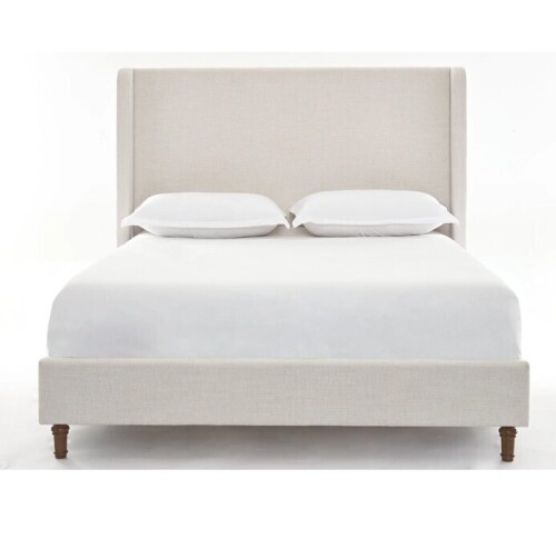 Englis Elm Hayden Upholstered Wingback Queen Bed With 54" Headboard &ndash; Elegant Ivory Canvas & Easy Assembly New in Box $599
