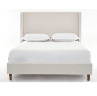 Englis Elm Hayden Upholstered Wingback Queen Bed With 54" Headboard &ndash; Elegant Ivory Canvas & Easy Assembly New in Box $599