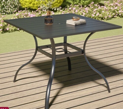 Winston Porter 35" Square Outdoor Dining Table with Umbrella Hole New in Box $499