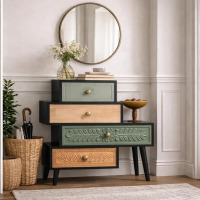 Ophelia & Co. Cayden Farmhouse 4-Drawer Rustic Natural Wood Small Accent Chest,Handcrafted Cabinet, New in Box $599