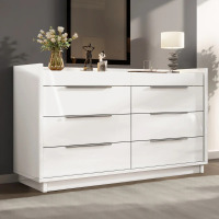 Ivy Bronx High Gloss Led Clothes Dresser, 8 Drawer Dressers With Tempered Glass Top, White, New in Box $399