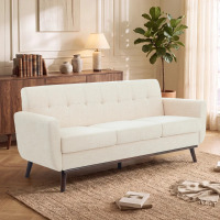 Wade Logan Cattaleya 78" Mid Century Modern Linen Upholstered Square Arms Sofa, Beige, New in Box $699