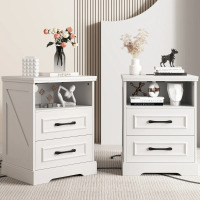 Lark Manor Valera Farmhouse 2-Drawer Nightstand with Charging Station and Open Storage Shelf, 17.7" W, White, New in Box $699