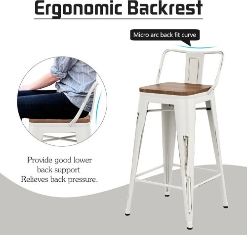 Red Barrel Studio 30" Counter Height Bar Stool Chair-Distressed White, Wooden Seat, New in Box $299