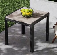 JOYESERY Grey Patio Plastic Square Side Table, Outdoor Wood Grain Tabletop New In Box $199