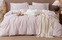 MooMee King Size 3-Piece Gingham Duvet Cover Set 100% Washed Cotton Linen Like Lightweight $299
