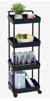 VEVOR 4-Tier Rolling Utility Cart, Kitchen Cart with Lockable Wheels, Multi-Functional Storage Trolley with Handle for Office, Living Room, Kitchen, Movable Storage Basket Organizer Shelves, Black New In Box $79