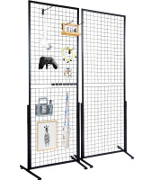 VEVOR 2' x 5.6' Grid Wall Panels Tower, 2 Packs Wire Gridwall Display Racks with T-Base Floorstanding, Double Side Gridwall Panels for Art Craft Shows, Retail Display with Extra Clips and Hooks New In Box $199
