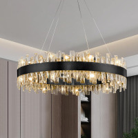 Everly Quinn 31.5 Inch Black Dimmable Round K9 Crystal Chandelier with Adjustable Height for Dining Room Kitchen Bedroom New in Box $699