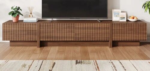Ebern Designs 98'' Tv Stand With Storage, Fluted Tv Console Cabinet, Mid Century Modern Entertainment Center, Wood Media Console New in Box $499