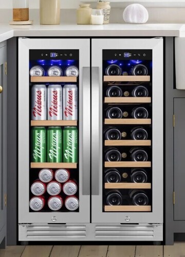 Nipus 24 in. Dual Zone Beverage & Wine Refrigerator, Holds 20 Bottles and 65 Cans, Freestanding or Built-In Cooler with Adjustable Shelves, LED Light, Dual Door Handles &ndash; Classic Series New in Box Factory Refurbished $1199