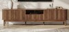 Ebern Designs 86.6" W Media Console Table with Sliding Door, Large TV Stand For Tvs Up To 85" in Brown New in Box $699
