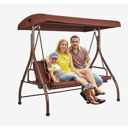VEVOR 3-Seat Patio Swing Chair, Converting Canopy Swing, Outdoor Patio Porch with Adjustable Canopy, Removable Thick Cushion and Alloy Steel Frame, for Balcony, Backyard, Poolside, Brown new in box $599