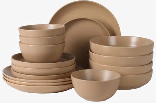 Gibson Elite Leeds Court Plates and Bowls Sets, 16-Piece Stoneware Dinnerware Sets, Round Speckle Reactive Glaze Dish Set New In Box $199