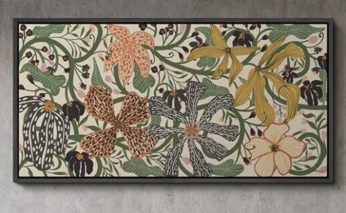 Wall26 Abstract Green Botanical Flower Art Mid Century Modern Boho Wall Art Horizontal Art Decor, 20" x 60" New In Box $399