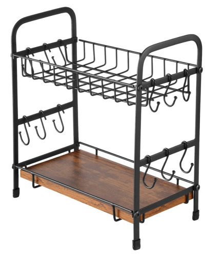 VEVOR 2 Tier Coffee Bar Organizer for Countertop, Multifunctional Mug Holder and Coffee Station, 12 Movable Hooks and 2 Shelves for Coffee Accessories Storage and Display, Home Office (Matte Black) New In Box $79