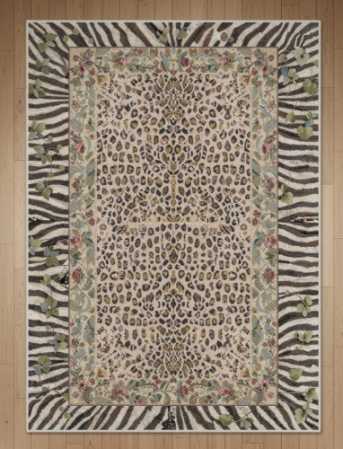 Bungalow Rose 8' x 10' Alissa Liora Boho Leopard Floral Machine Washable Brown / Green / Beige Indoor Area Rug with Non-Slip Backing $399