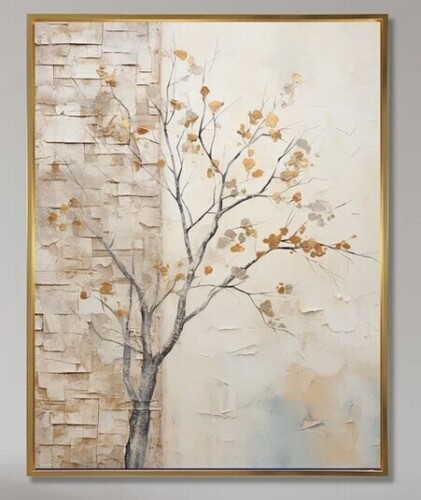 Winston Porter "Minimalism Beige Sycamore Tree Solitude" Canvas, 20" x 30" New In Box $199